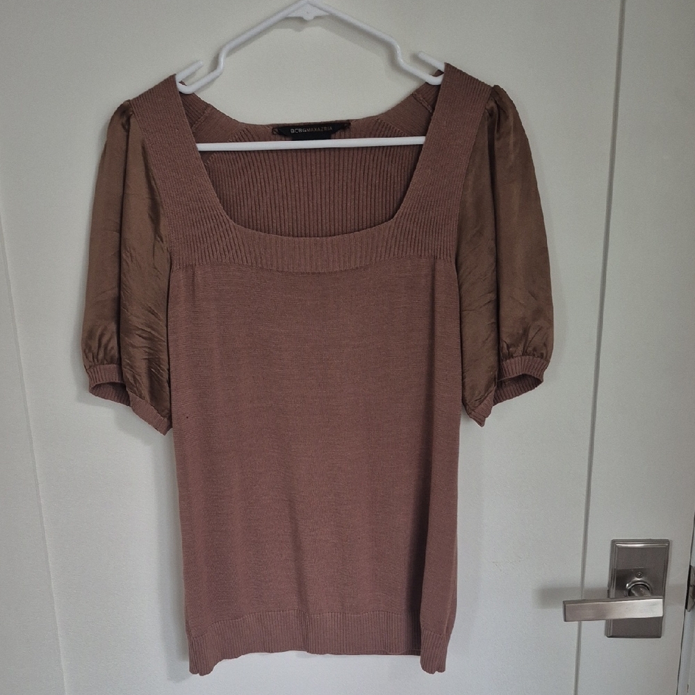 Brown Square Neck Puff Sleeve Top